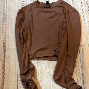 SHEIN Chocolate Brown Long Sleeve Crop Top